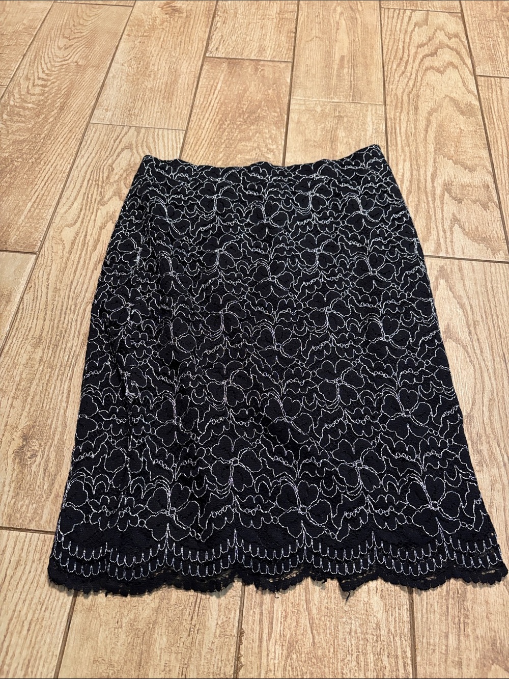 Elle Black Lace Pencil Skirt with Scalloped Edge